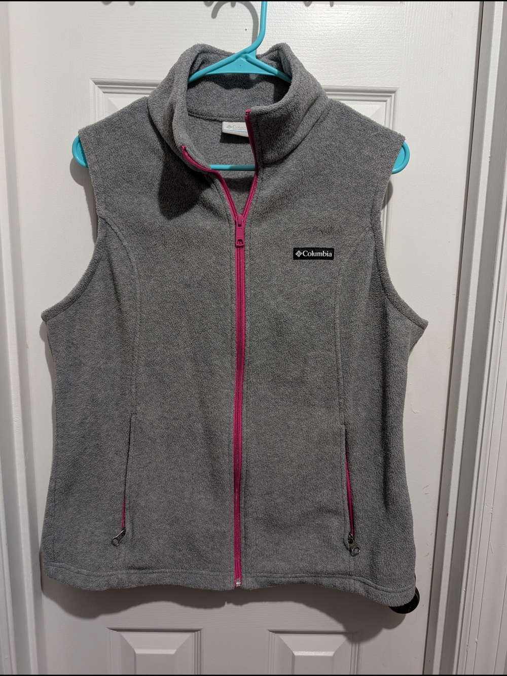 Columbia Gray Fleece Vest with Pink Zipper